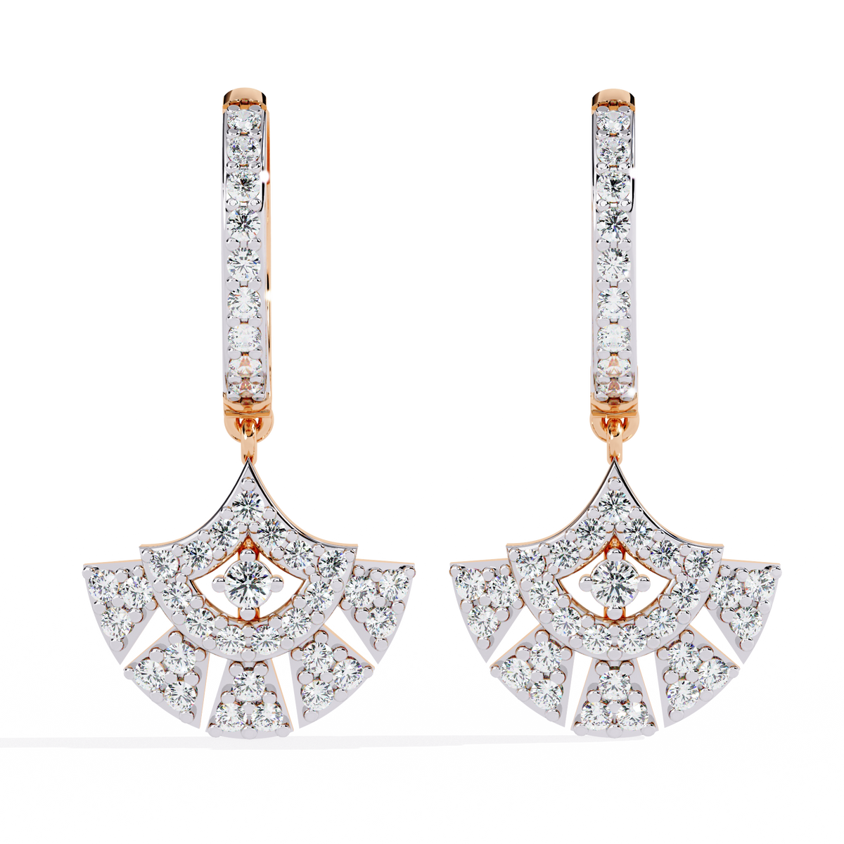 0.5 CTW round diamond fan pavé hoop drop earrings in Rose Gold, front view – Lunéa Paris