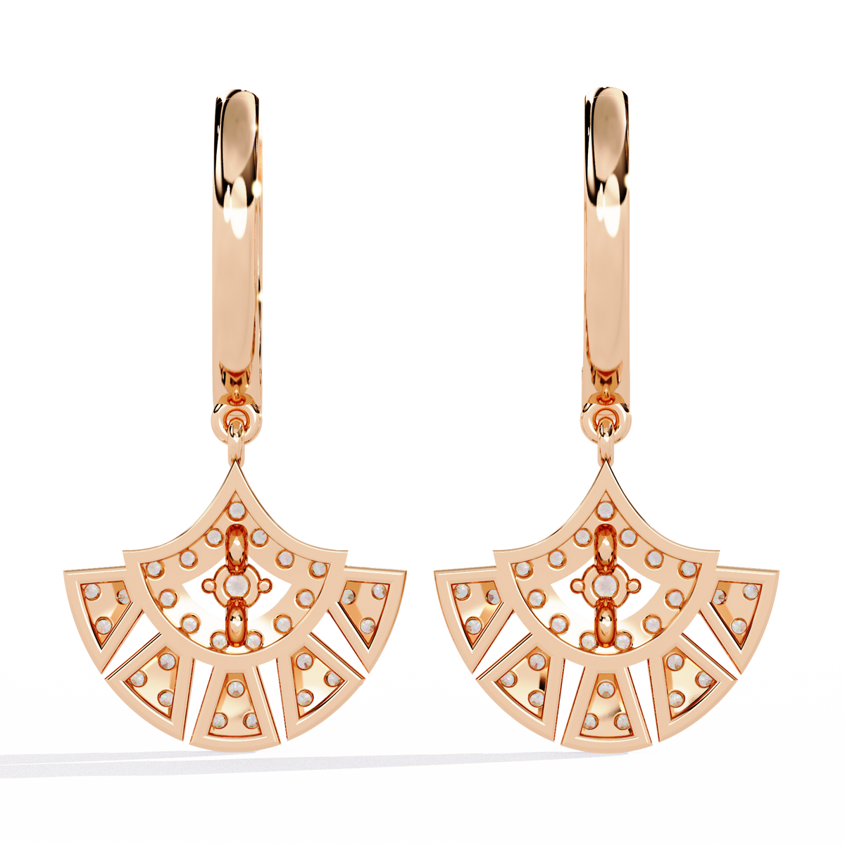 0.5 CTW round diamond fan pavé hoop drop earrings in Rose Gold, rear view – Lunéa Paris