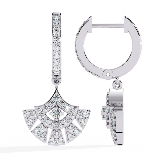 0.5 CTW round diamond fan pavé hoop drop earrings in White Gold, one front-facing and one side-facing – Lunéa Paris