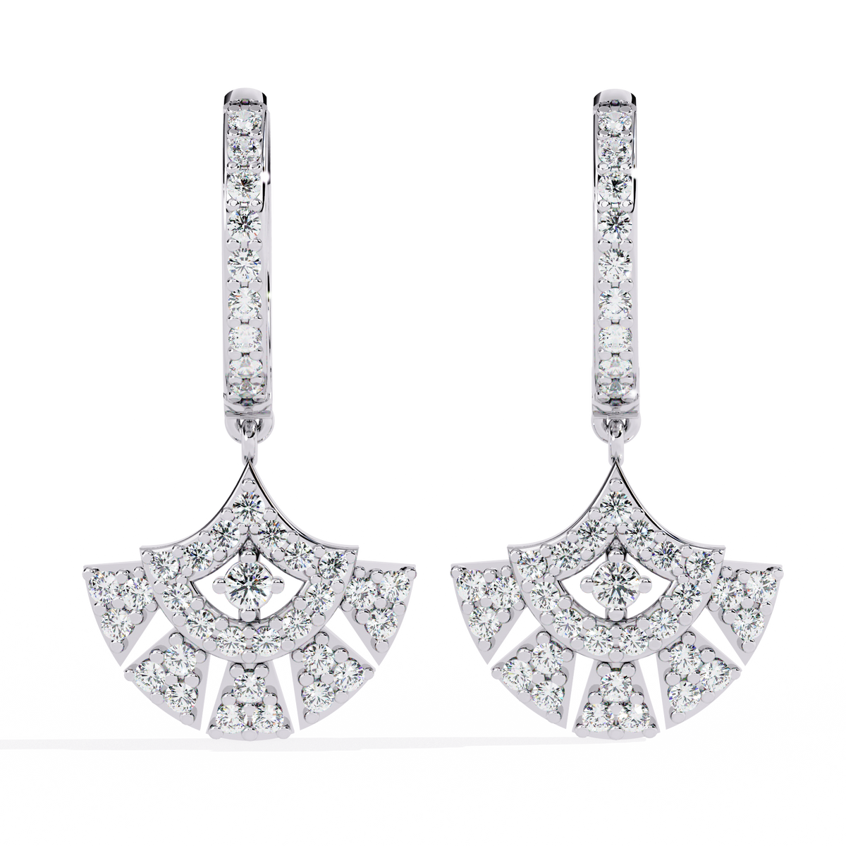 0.5 CTW round diamond fan pavé hoop drop earrings in White Gold, front view – Lunéa Paris
