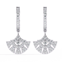 0.5 CTW round diamond fan pavé hoop drop earrings in White Gold, front view – Lunéa Paris