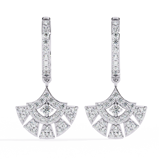 0.5 CTW round diamond fan pavé hoop drop earrings in White Gold, front view – Lunéa Paris
