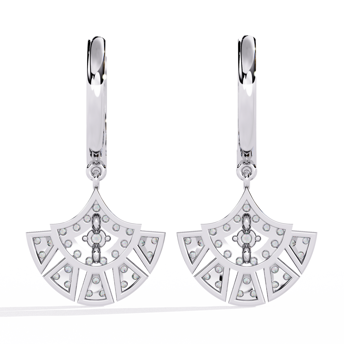 0.5 CTW round diamond fan pavé hoop drop earrings in White Gold, rear view – Lunéa Paris