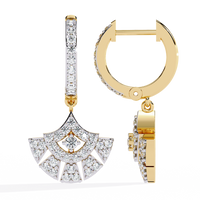 0.5 CTW round diamond fan pavé hoop drop earrings in Yellow Gold, angled view – Lunéa Paris