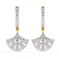0.5 CTW round diamond fan pavé hoop drop earrings in Yellow Gold, front view – Lunéa Paris
