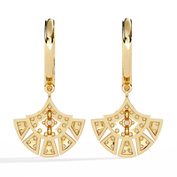 0.5 CTW round diamond fan pavé hoop drop earrings in Yellow Gold, rear view – Lunéa Paris
