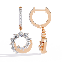 1.0 CTW round diamond crescent wreath hoop drop earrings in Rose Gold, angled view – Lunéa Paris
