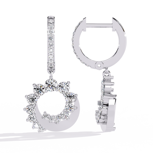 1.0 CTW round diamond crescent wreath hoop drop earrings in White Gold, one front-facing and one side-facing – Lunéa Paris
