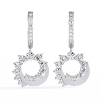 1.0 CTW round diamond crescent wreath hoop drop earrings in White Gold, front view – Lunéa Paris