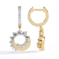 1.0 CTW round diamond crescent wreath hoop drop earrings in Yellow Gold, angled view – Lunéa Paris