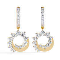 1.0 CTW round diamond crescent wreath hoop drop earrings in Yellow Gold, front view – Lunéa Paris
