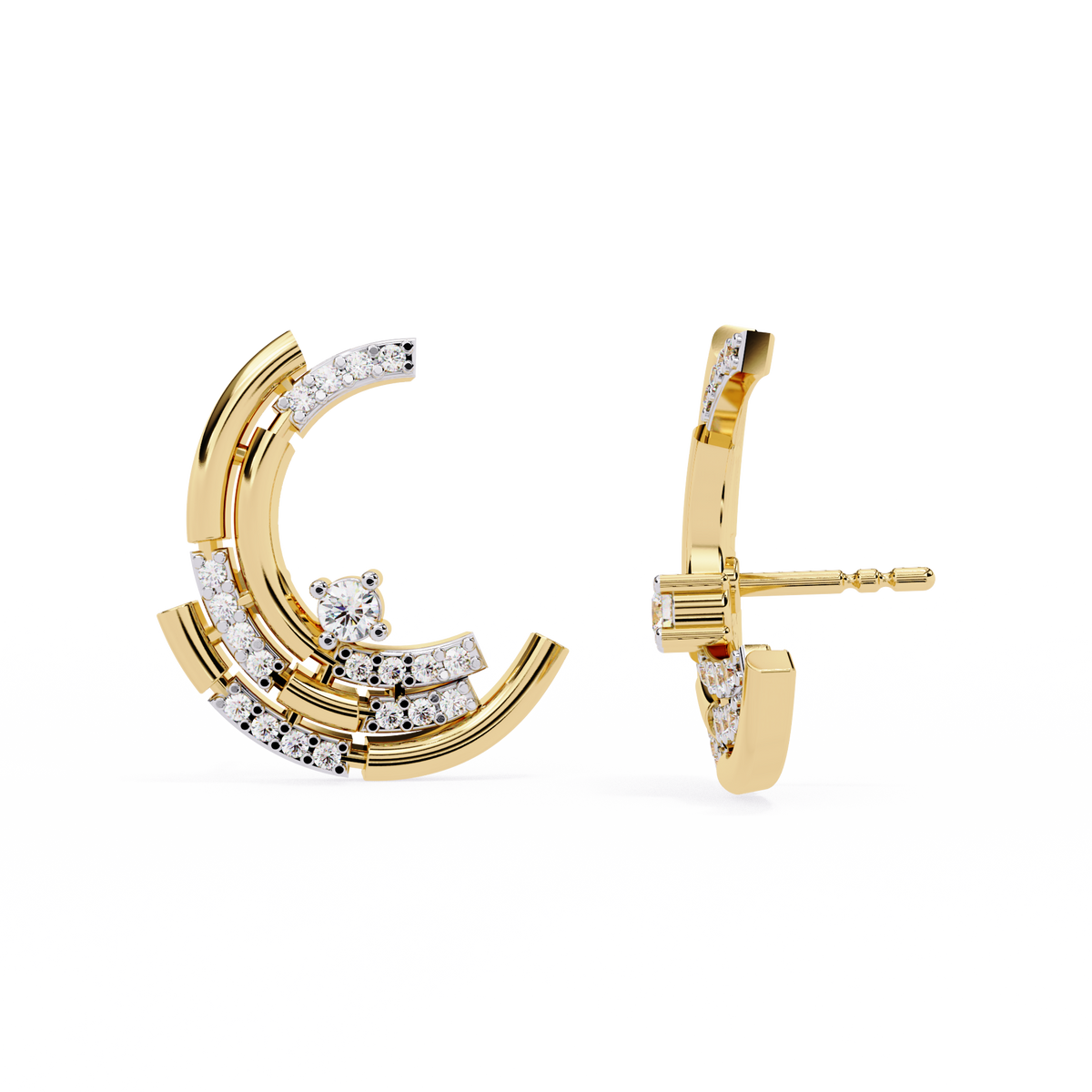 0.2 CTW round diamond sculptural swirl stud earrings in Rose Gold, angled view – Lunéa Paris