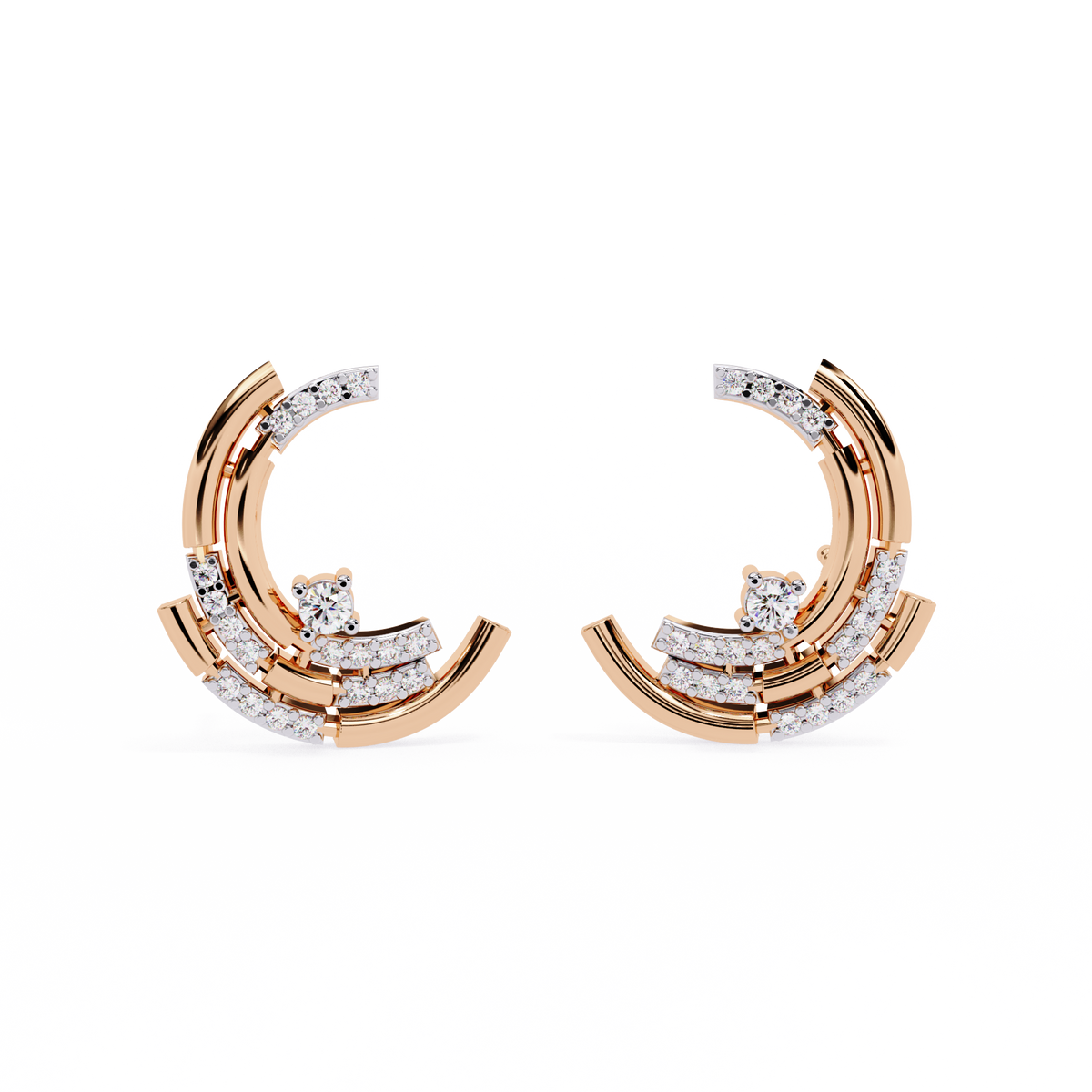 0.2 CTW round diamond sculptural swirl stud earrings in Rose Gold, front view – Lunéa Paris