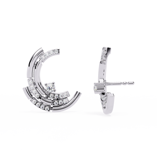0.2 CTW round diamond sculptural swirl stud earrings in White Gold, one front-facing and one side-facing – Lunéa Paris