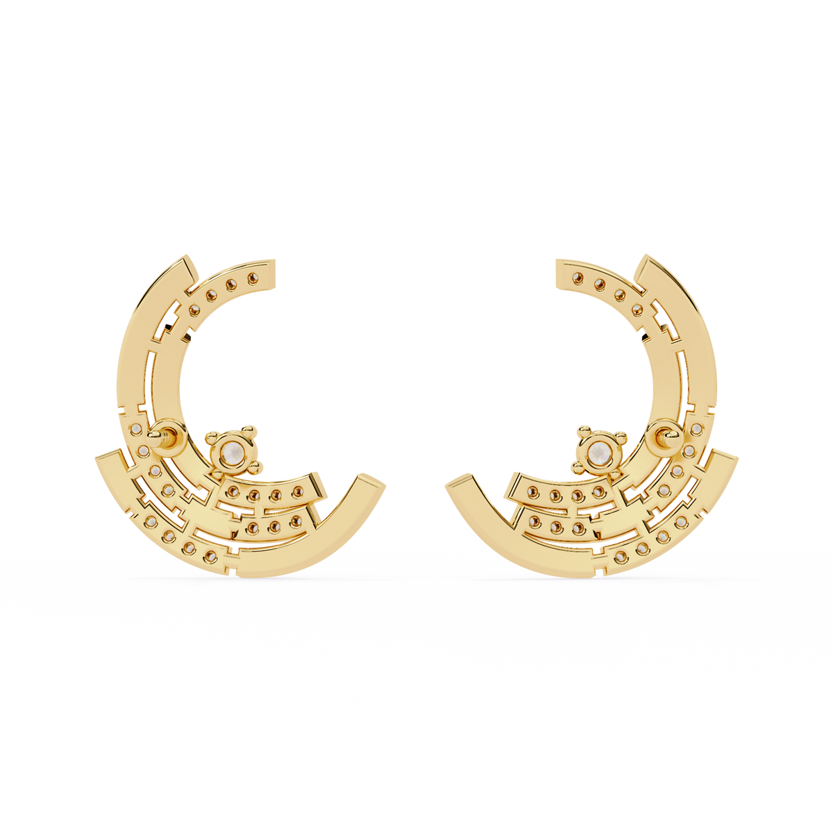 0.2 CTW round diamond sculptural swirl stud earrings in White Gold, angled view – Lunéa Paris