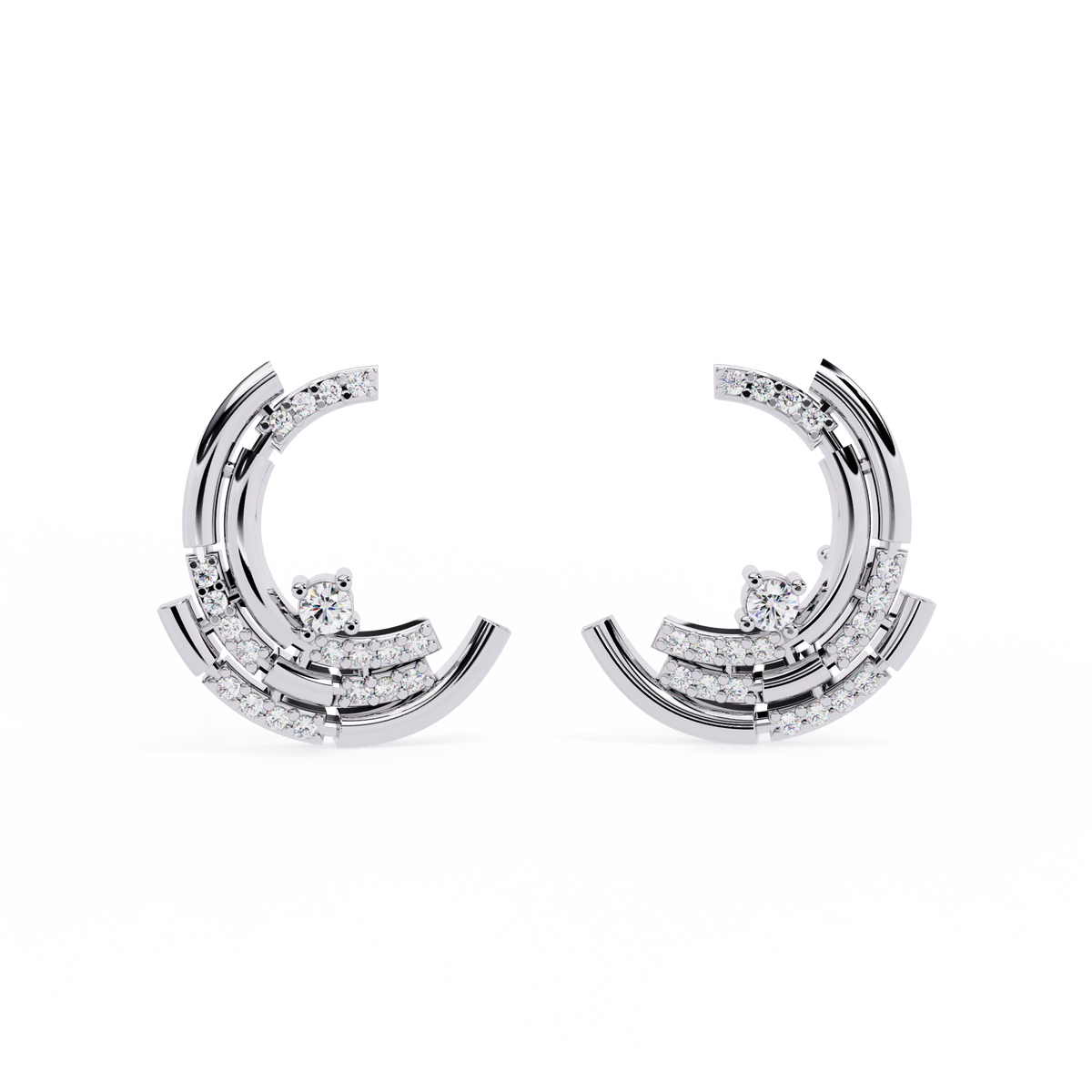 0.2 CTW round diamond sculptural swirl stud earrings in White Gold, front view – Lunéa Paris