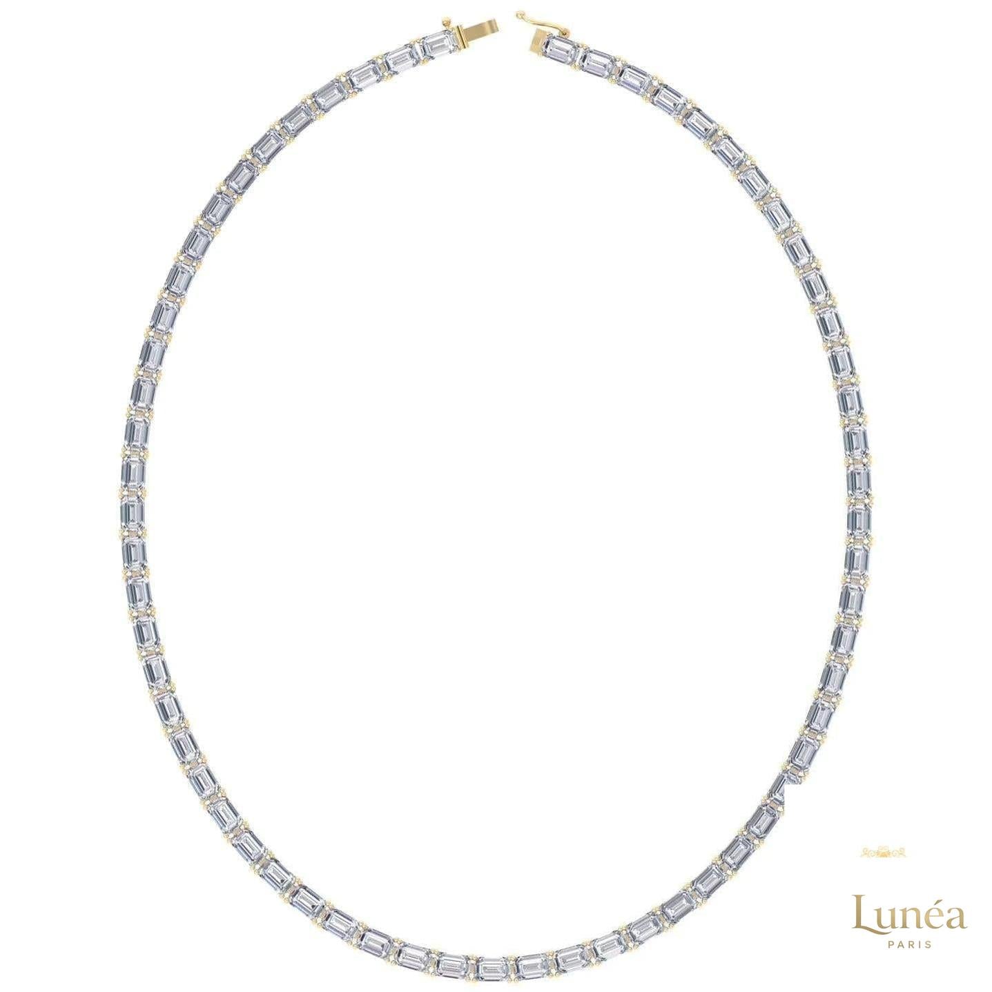 East West Emerald-Cut Lab Diamond Tennis Necklace