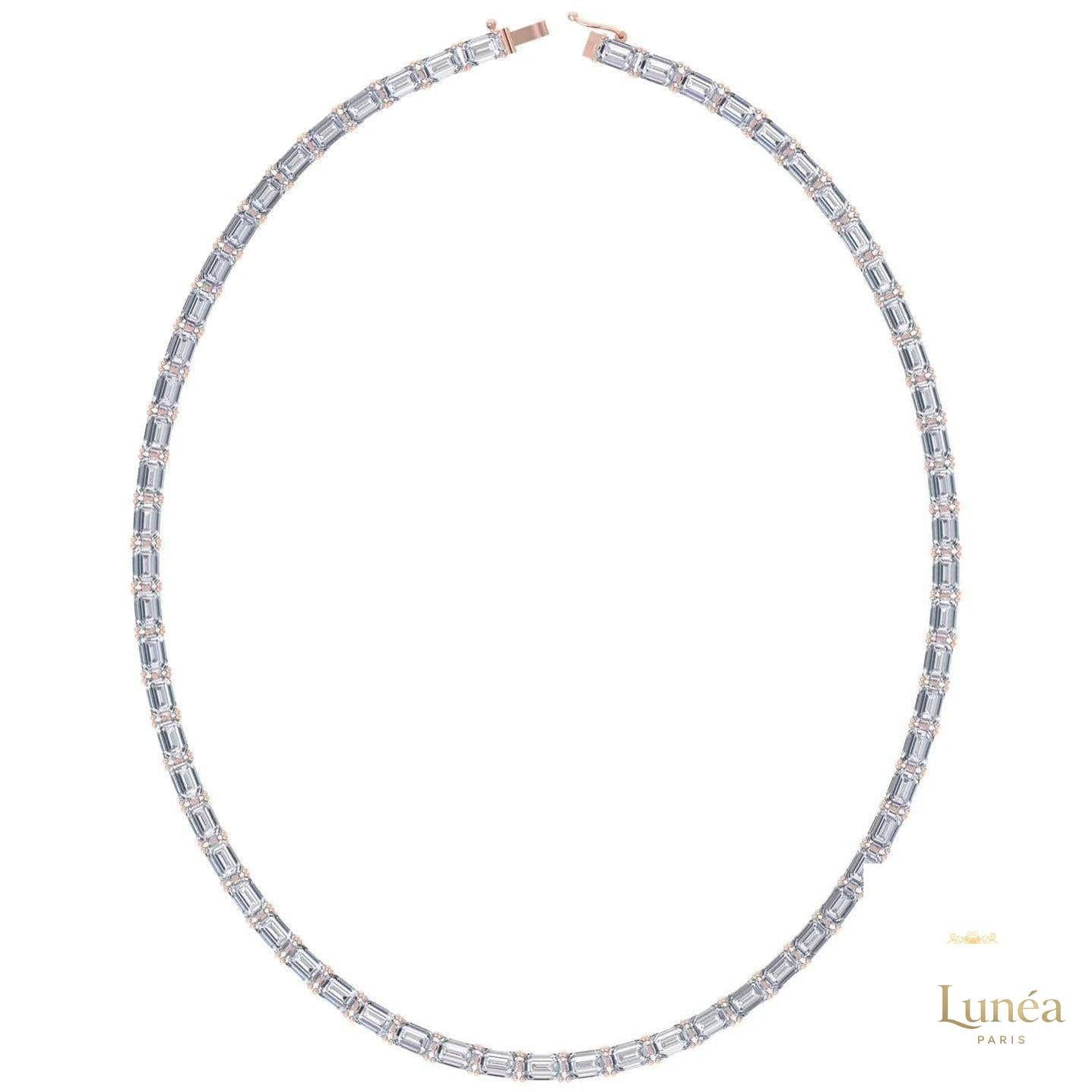East West Emerald-Cut Lab Diamond Tennis Necklace