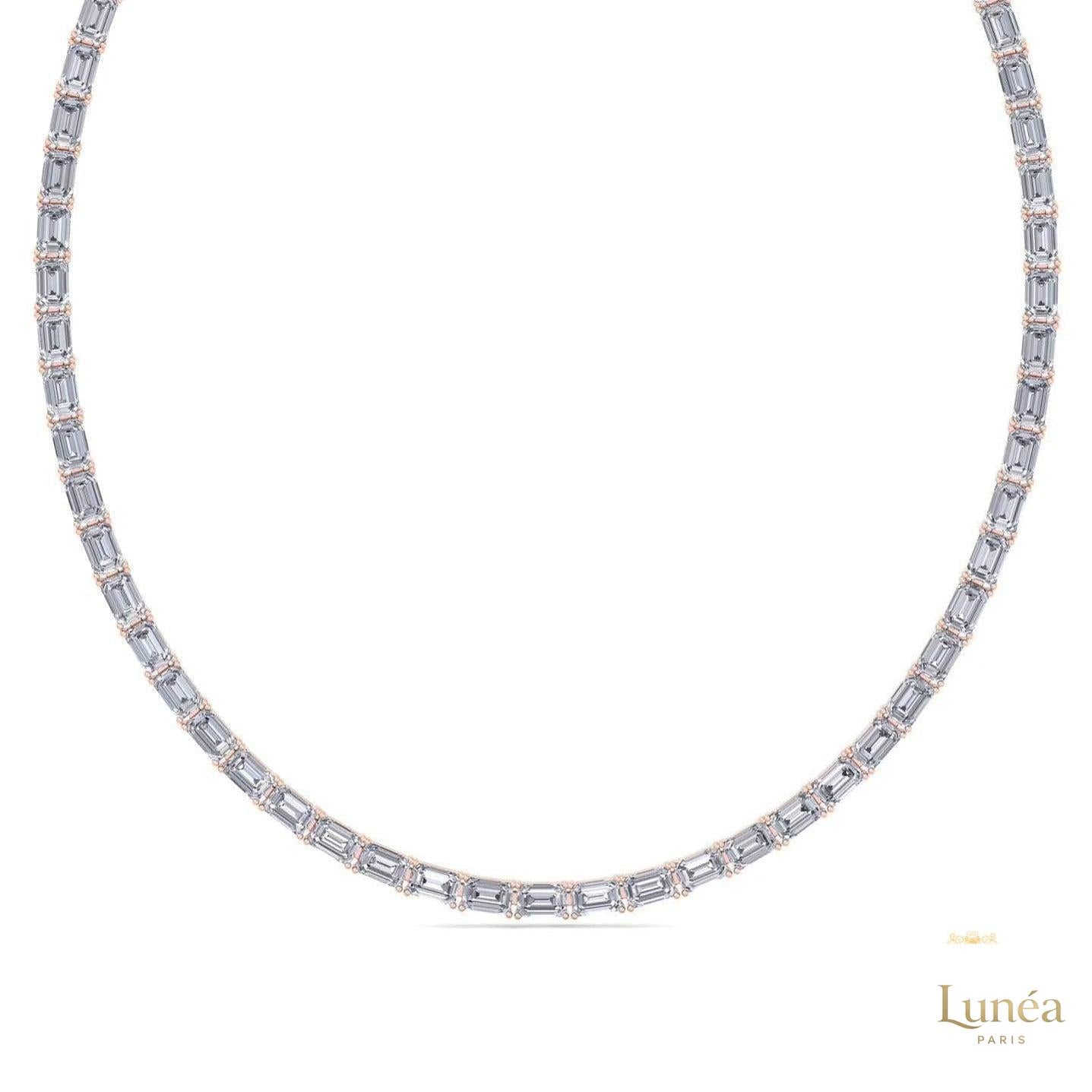 East West Emerald-Cut Lab Diamond Tennis Necklace