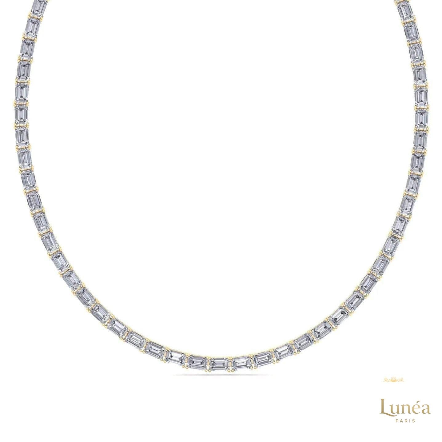East West Emerald-Cut Lab Diamond Tennis Necklace