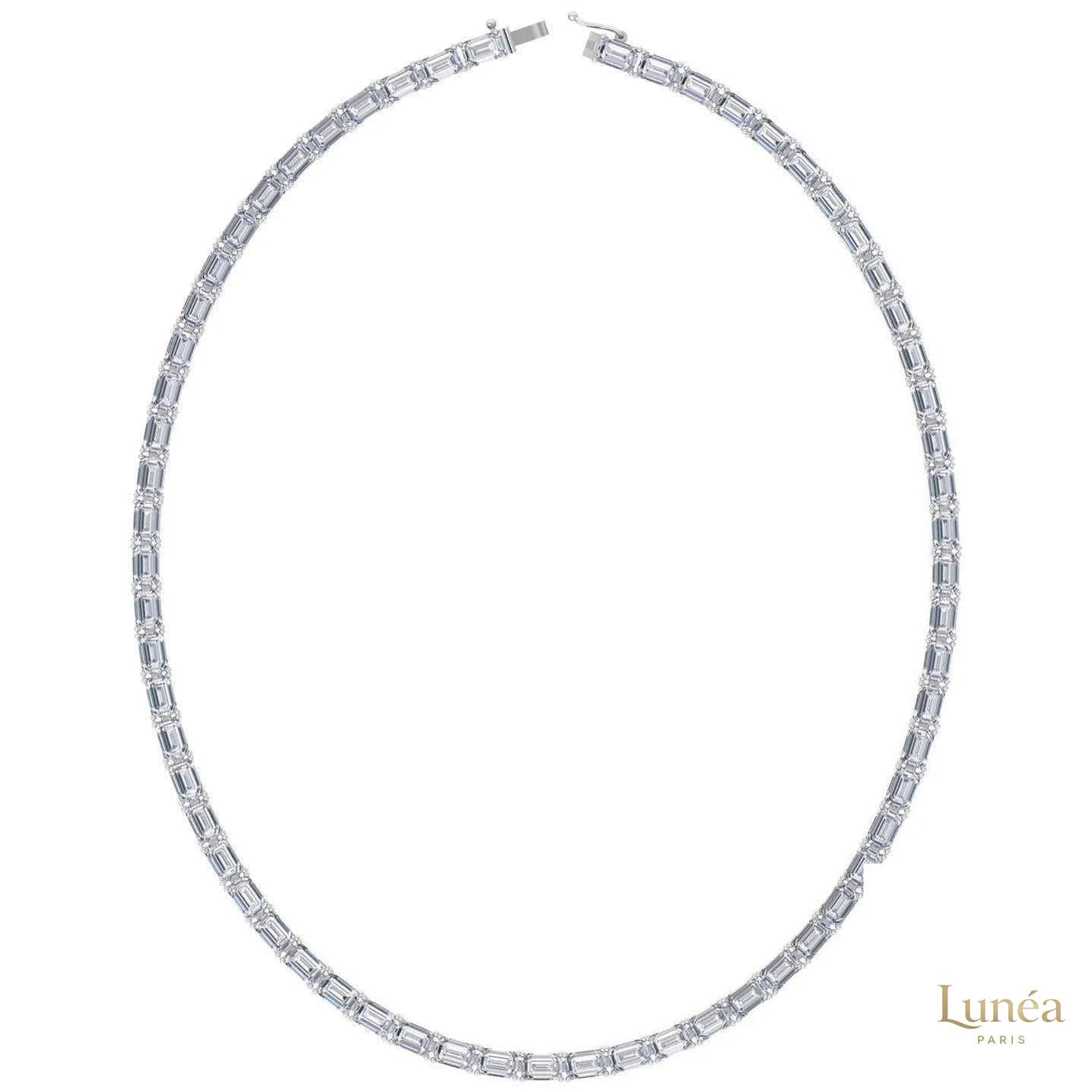 East West Emerald-Cut Lab Diamond Tennis Necklace