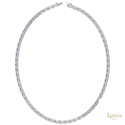 East West Emerald-Cut Lab Diamond Tennis Necklace