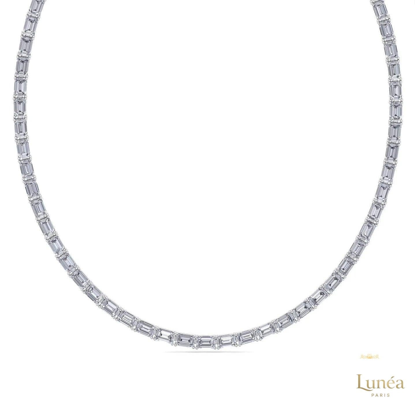 14K Gold Tennis Necklace with Emerald-Cut Lab Diamonds