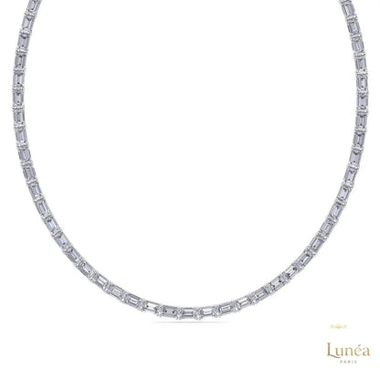 14K Gold Tennis Necklace with Emerald-Cut Lab Diamonds
