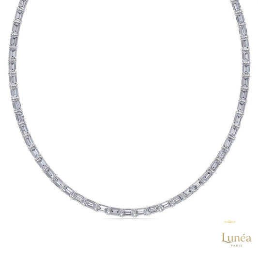 14K Gold Tennis Necklace with Emerald-Cut Lab Diamonds
