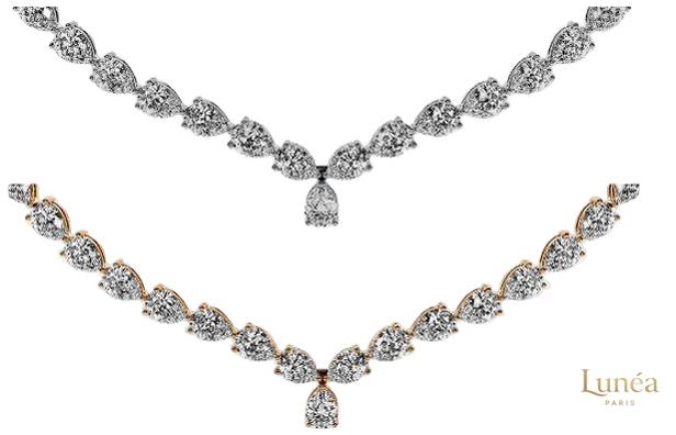 East West Pear-Cut Drop Diamond Tennis Necklace