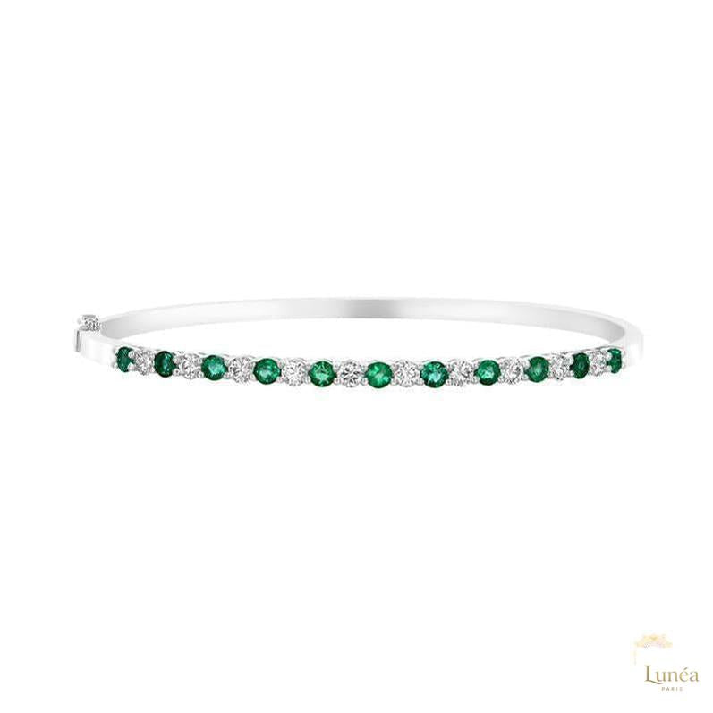 Emerald & Diamond Prong Set Bangle Bracelet