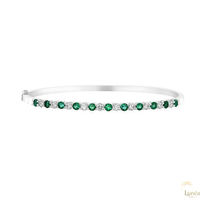 Emerald & Diamond Prong Set Bangle Bracelet