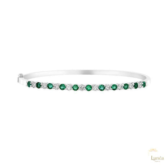 Emerald & Diamond Prong Set Bangle Bracelet