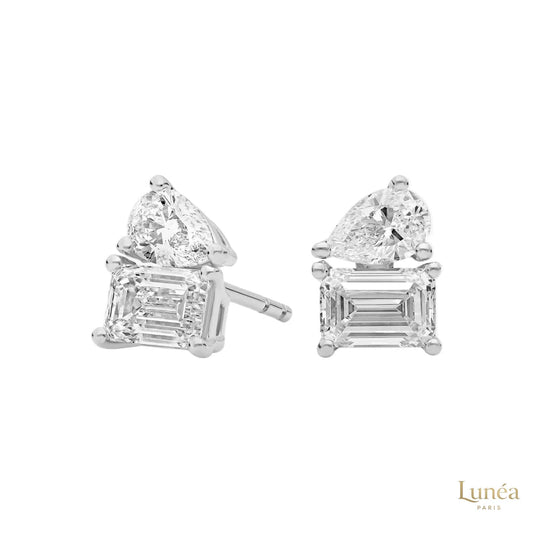 Emerald & Pear Lab Diamond Stud Earrings