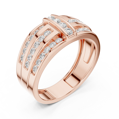 0.75 CTW Multi-Row Round Lab-Grown Diamond Wide Band with Geometric Center Detail in 14K Gold