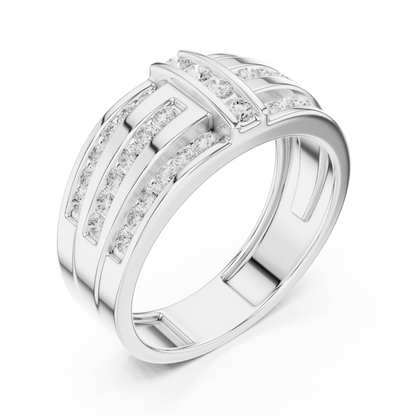 0.75 CTW Multi-Row Round Lab-Grown Diamond Wide Band with Geometric Center Detail in 14K Gold