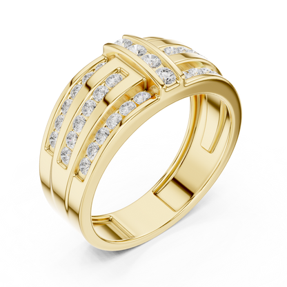 0.75 CTW Multi-Row Round Lab-Grown Diamond Wide Band with Geometric Center Detail in 14K Gold