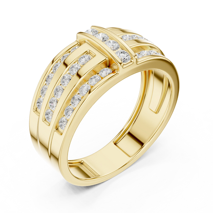 0.75 CTW Multi-Row Round Lab-Grown Diamond Wide Band with Geometric Center Detail in 14K Gold