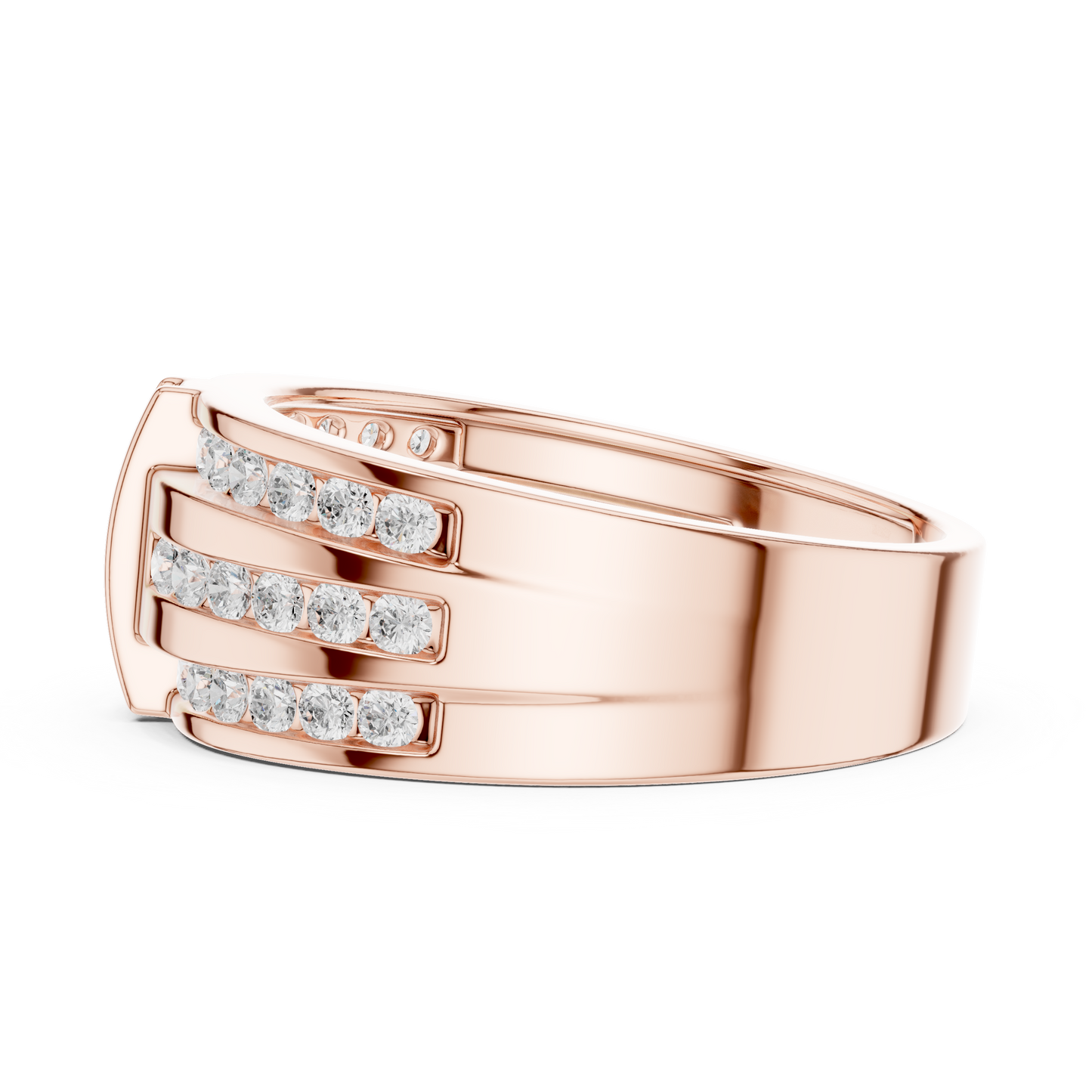 0.75 CTW Multi-Row Round Lab-Grown Diamond Wide Band with Geometric Center Detail in 14K Gold