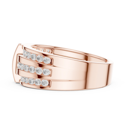 0.75 CTW Multi-Row Round Lab-Grown Diamond Wide Band with Geometric Center Detail in 14K Gold