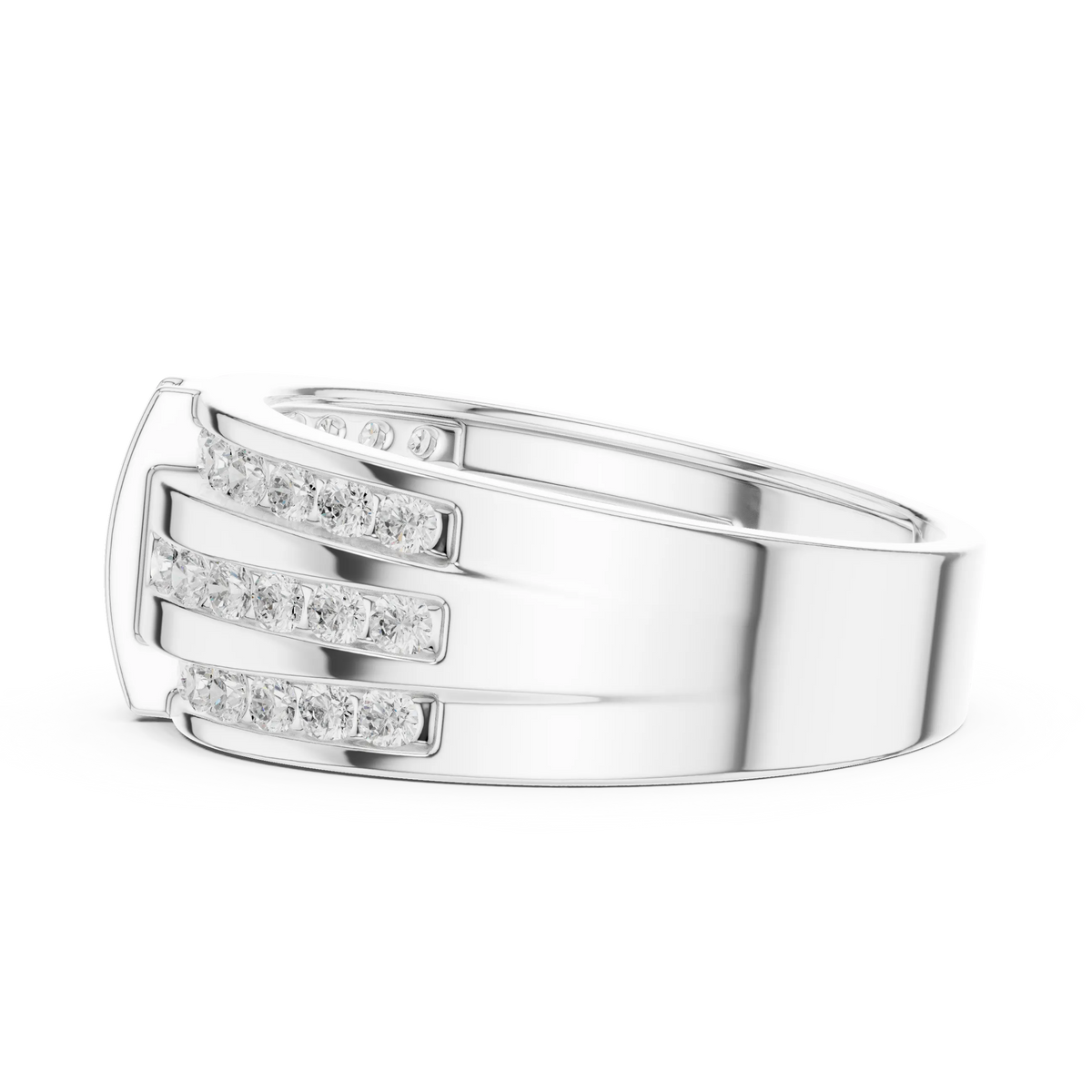 0.75 CTW Multi-Row Round Lab-Grown Diamond Wide Band with Geometric Center Detail in 14K Gold