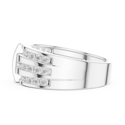 0.75 CTW Multi-Row Round Lab-Grown Diamond Wide Band with Geometric Center Detail in 14K Gold
