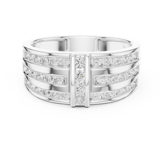 0.75 CTW Multi-Row Round Lab-Grown Diamond Wide Band with Geometric Center Detail in 14K Gold