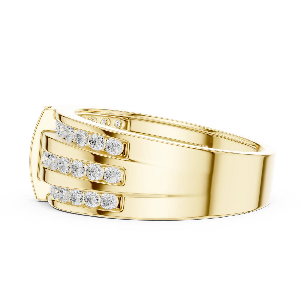 0.75 CTW Multi-Row Round Lab-Grown Diamond Wide Band with Geometric Center Detail in 14K Gold