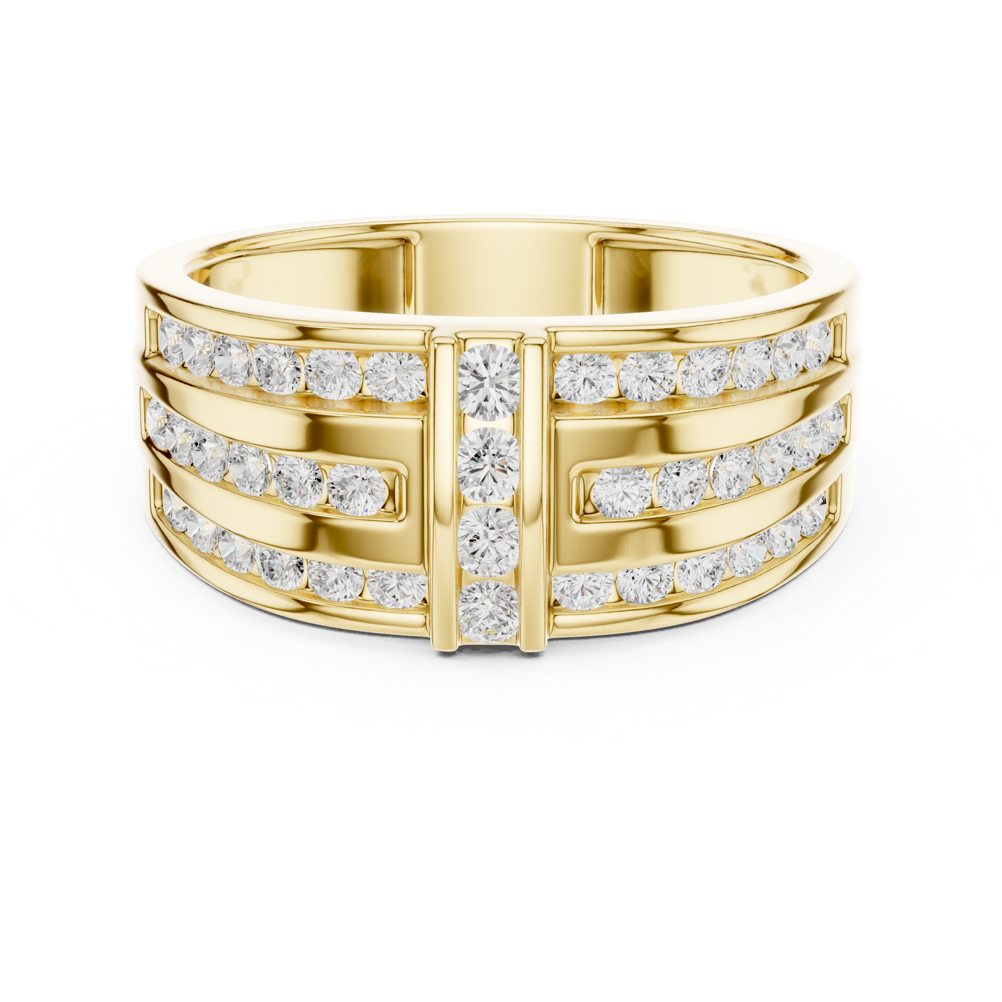 0.75 CTW Multi-Row Round Lab-Grown Diamond Wide Band with Geometric Center Detail in 14K Gold