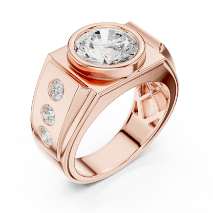 3.66 CTW Round Lab-Grown Diamond Bezel-Set Men’s Statement Ring with Side Diamonds in 14K Gold