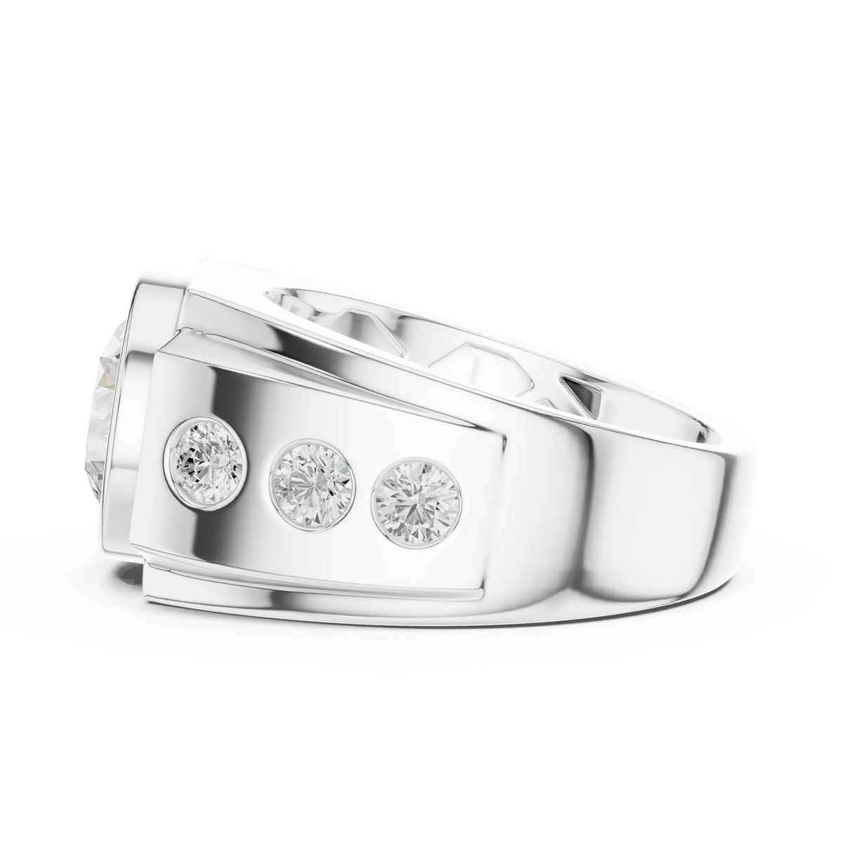 3.66 CTW Round Lab-Grown Diamond Bezel-Set Men’s Statement Ring with Side Diamonds in 14K Gold