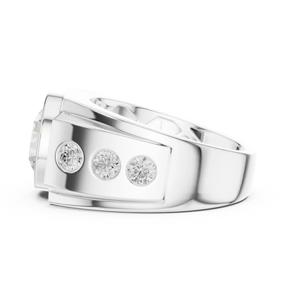 3.66 CTW Round Lab-Grown Diamond Bezel-Set Men’s Statement Ring with Side Diamonds in 14K Gold