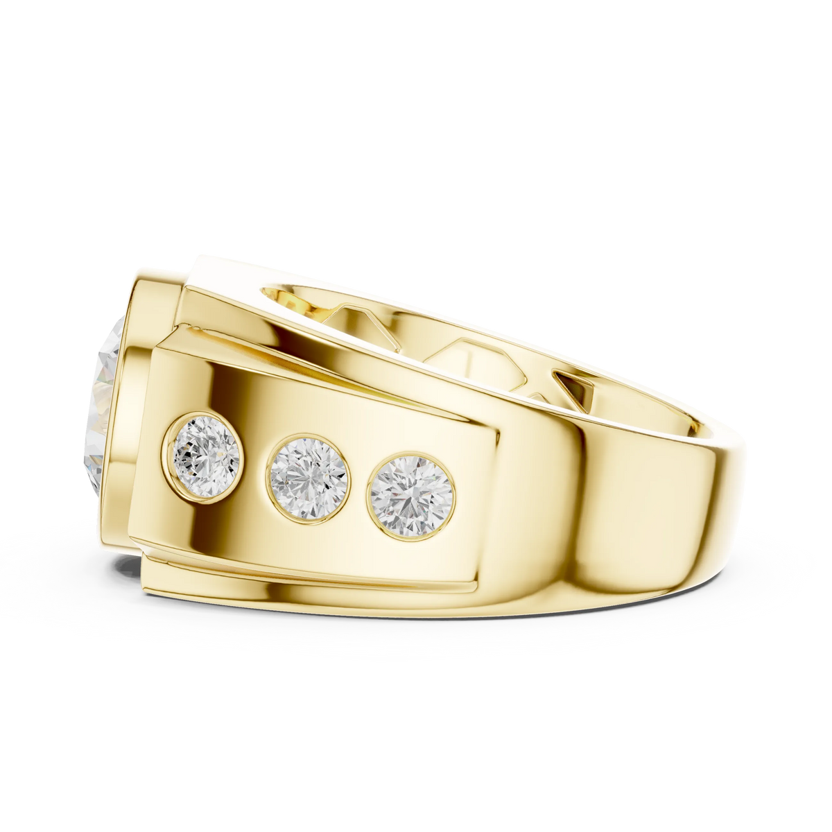 3.66 CTW Round Lab-Grown Diamond Bezel-Set Men’s Statement Ring with Side Diamonds in 14K Gold
