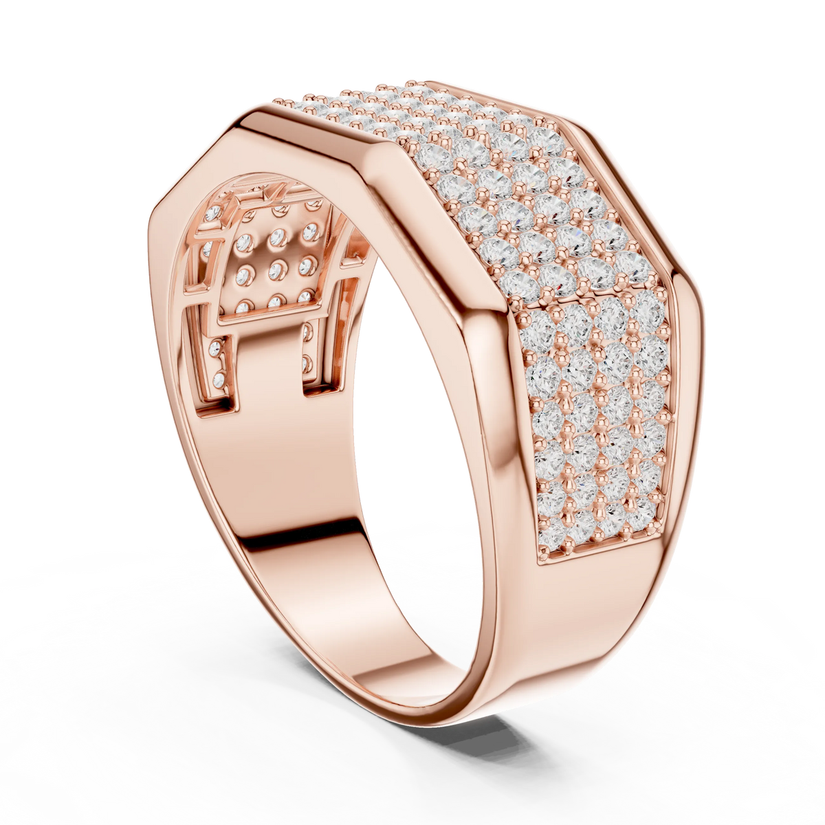 1.20 CTW Multi-Row Round Lab-Grown Diamond Wide Men’s Band in 14K Gold